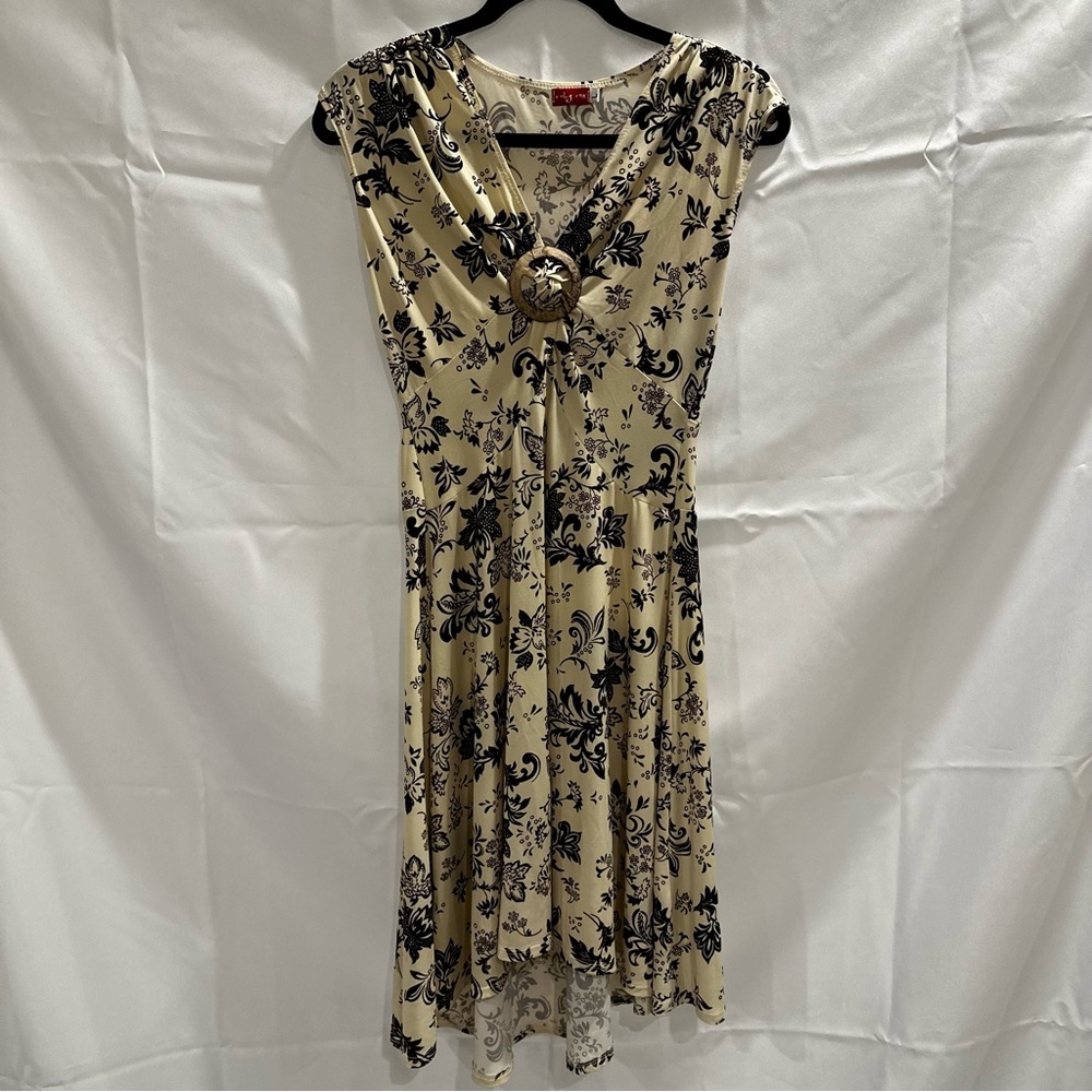 Ruby Rox Beige and Black Floral Midi Dress